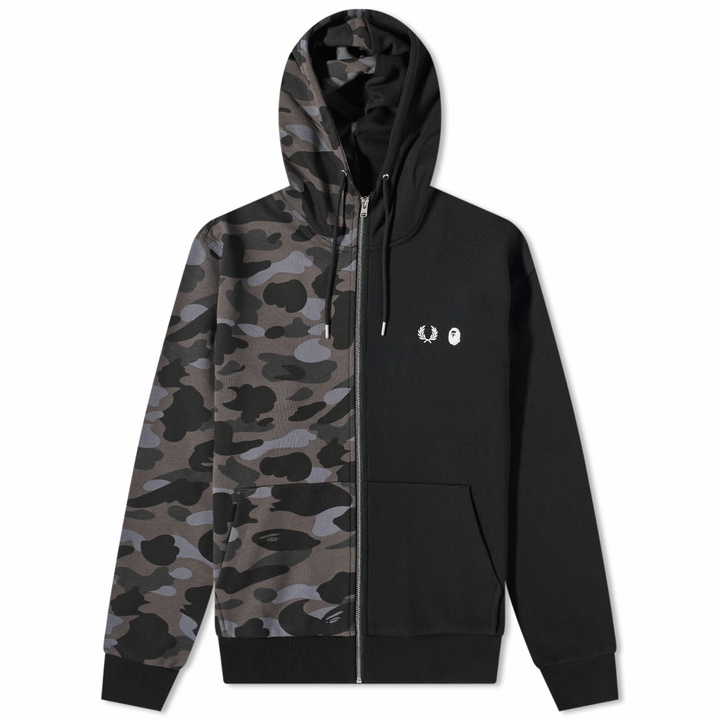 Photo: Fred Perry x BAPE Split Camo Zip Through Hoody in Black