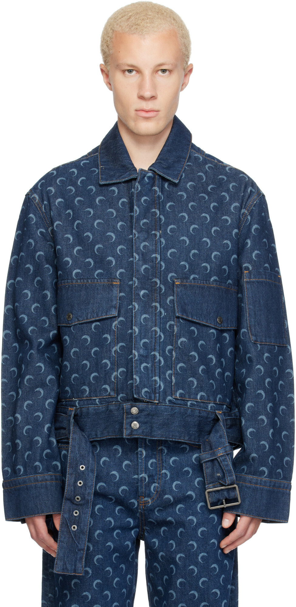 Marine Serre Blue Belted Trucker Denim Jacket