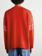 Valentino Garavani - Logo-Appliquéd Striped Virgin Wool Cardigan - Red