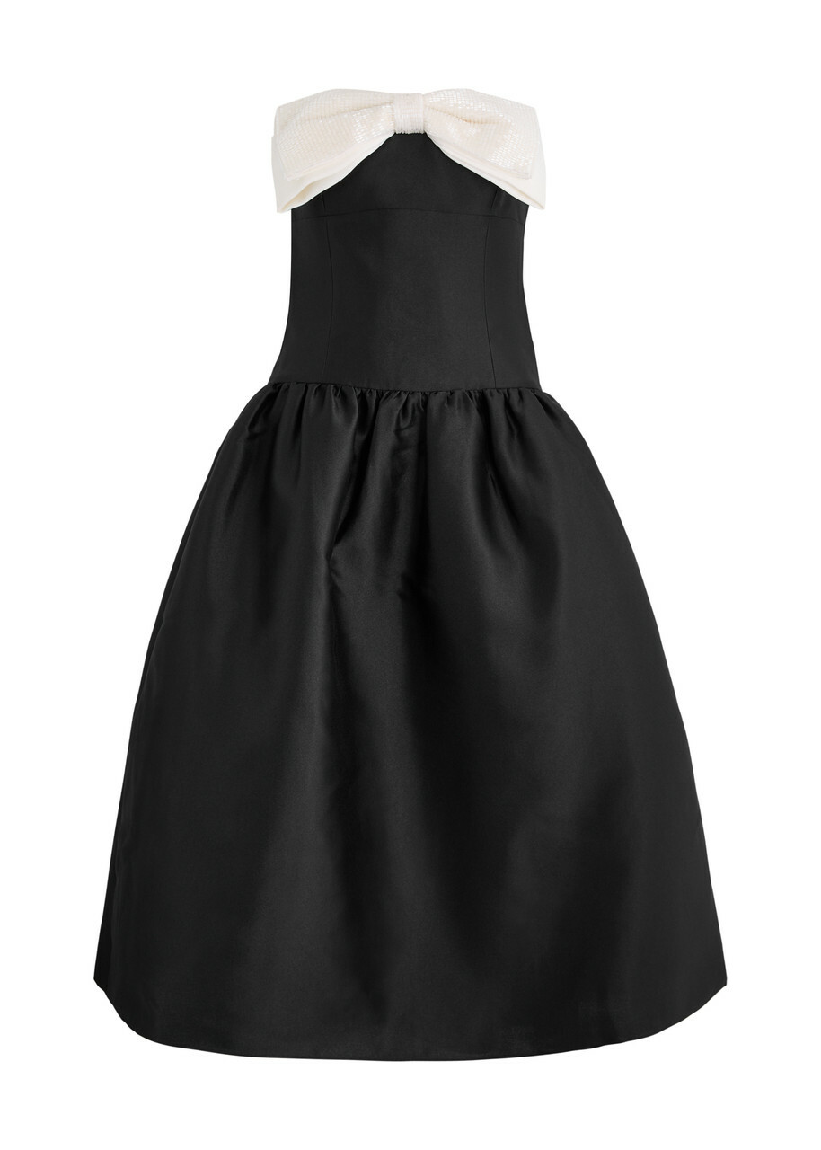 Self-portrait Bow-embellished Taffeta Midi Dress Black