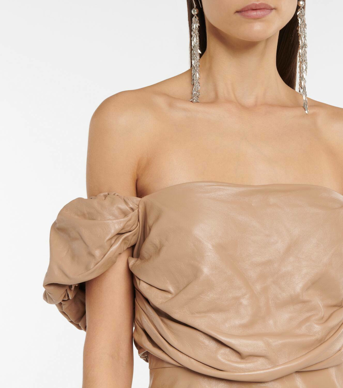 Zeynep Arçay Off-shoulder leather minidress