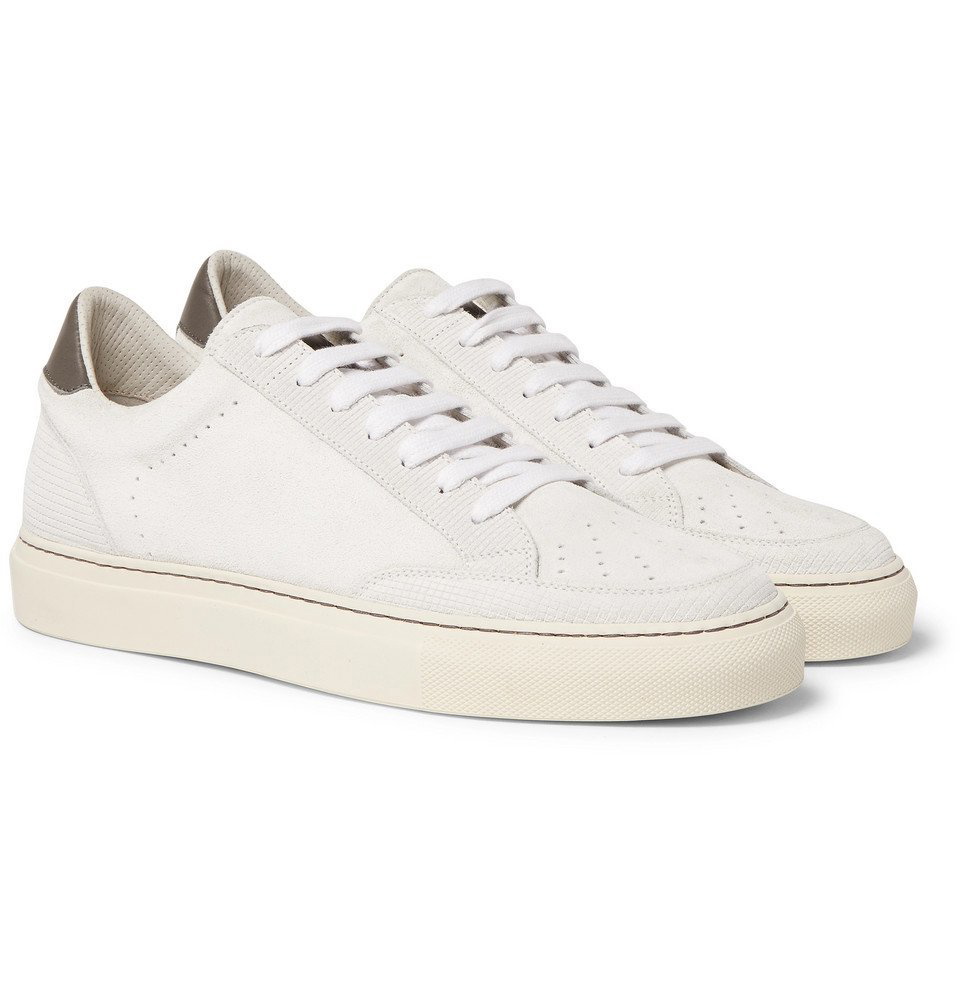 Brunello Cucinelli Suede-Trimmed Full-Grain Leather Sneakers - Men - White Suede Shoes - EU 42.5