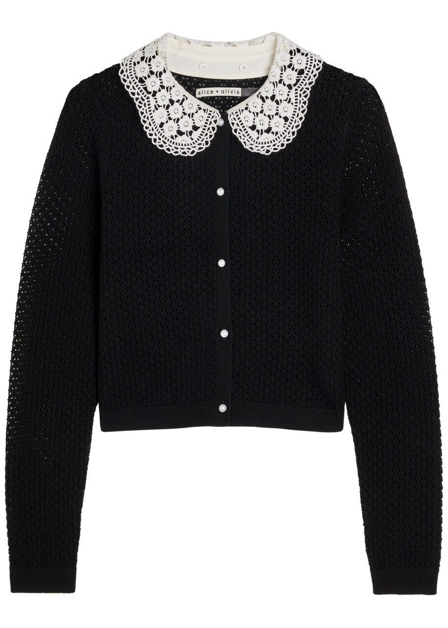 【新品】alice+oliviaカーディガン レース ホワイト×ブラック 新品】alice+oliviaカーディガン レース ホワイト×ブラック