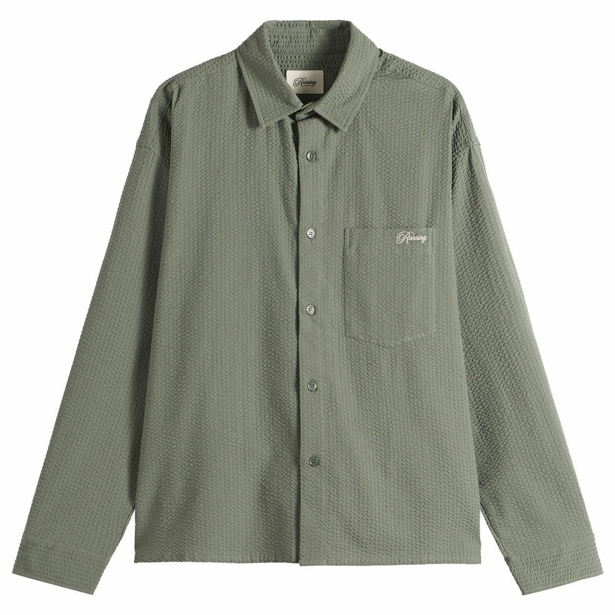 END. x Ronning Men's Seersucker Shirt in Green Seersucker