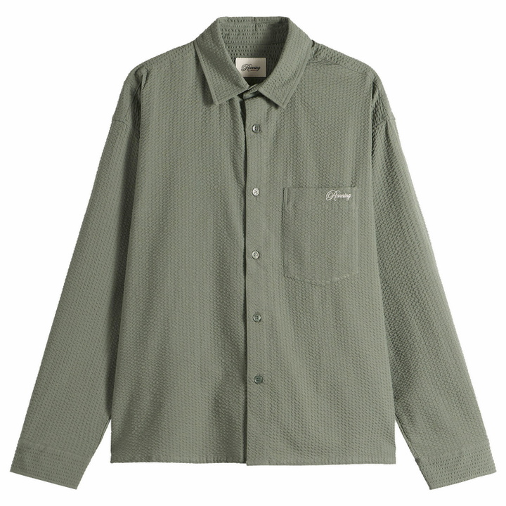 Photo: END. x Ronning Men's Seersucker Shirt in Green Seersucker
