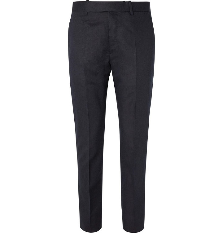 Photo: Berluti - Navy Slim-Fit Cotton and Linen-Blend Twill Suit Trousers - Men - Navy