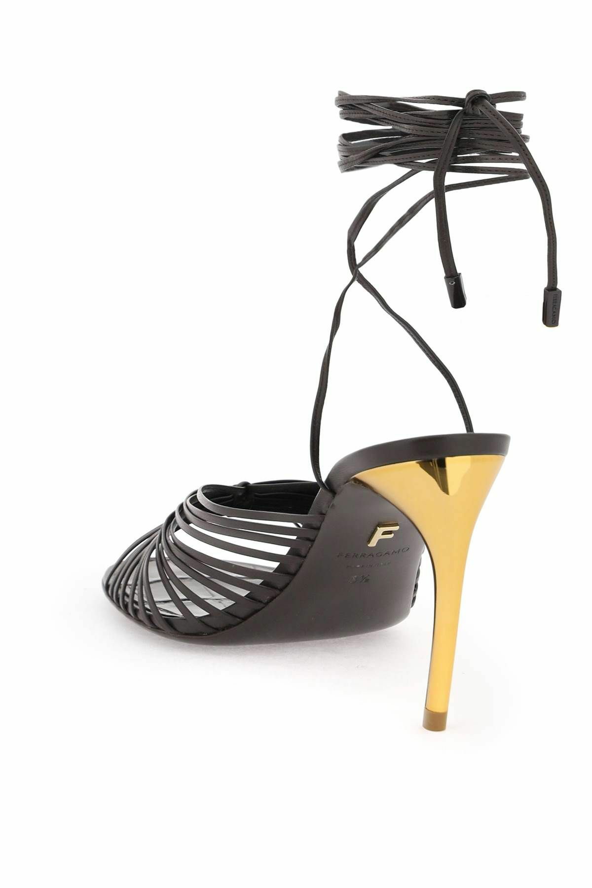FERRAGAMO curved heel sandals with elevated Brown Salvatore