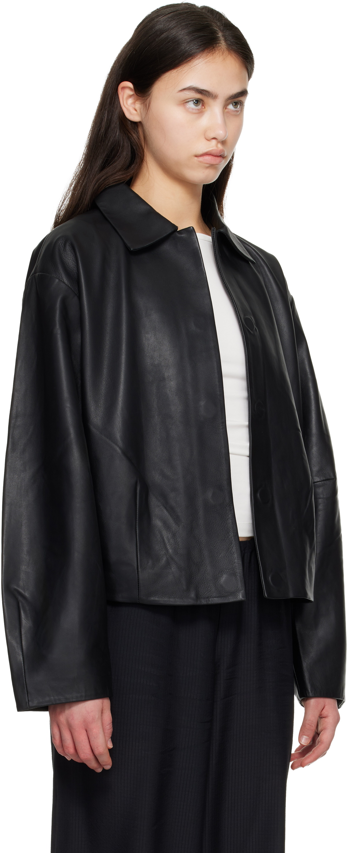 St. Agni Black Cocoon Leather Jacket