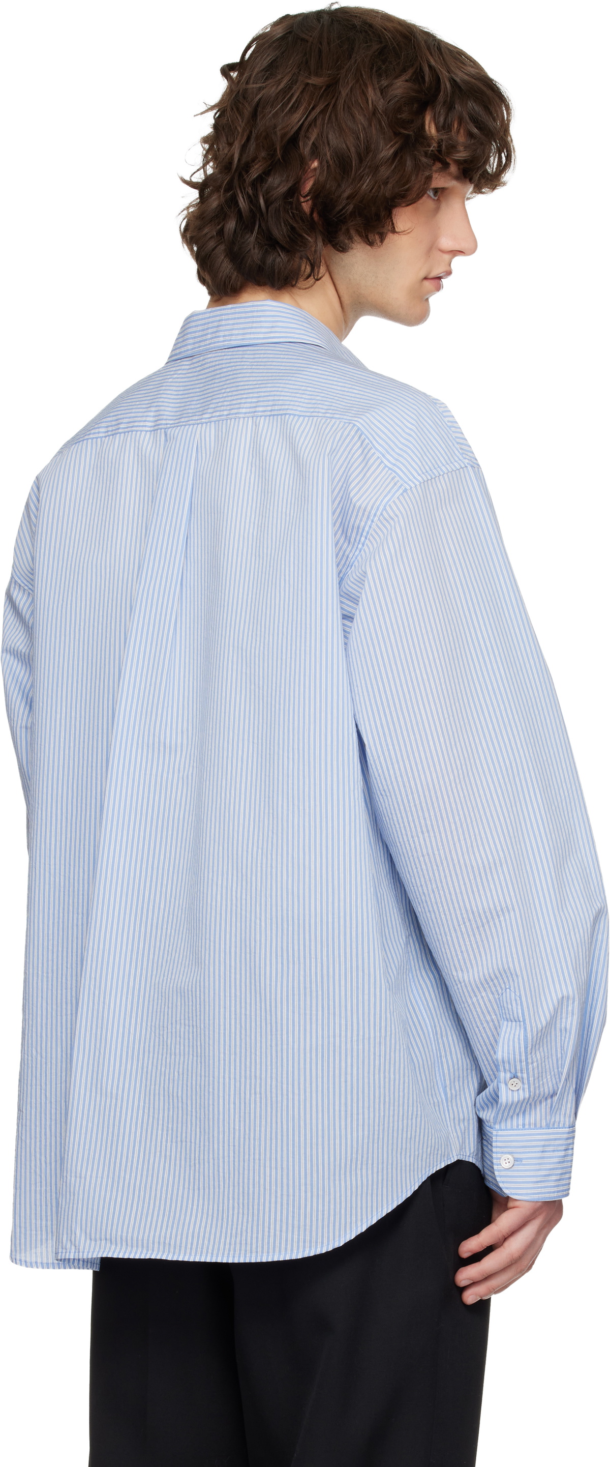 Solid Homme Blue Cotton Nylon Stripe Shirt