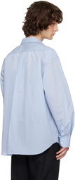 Solid Homme Blue Cotton Nylon Stripe Shirt