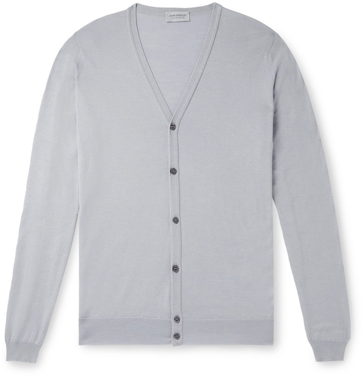 Photo: John Smedley - Wool and Cotton-Blend Cardigan - Gray