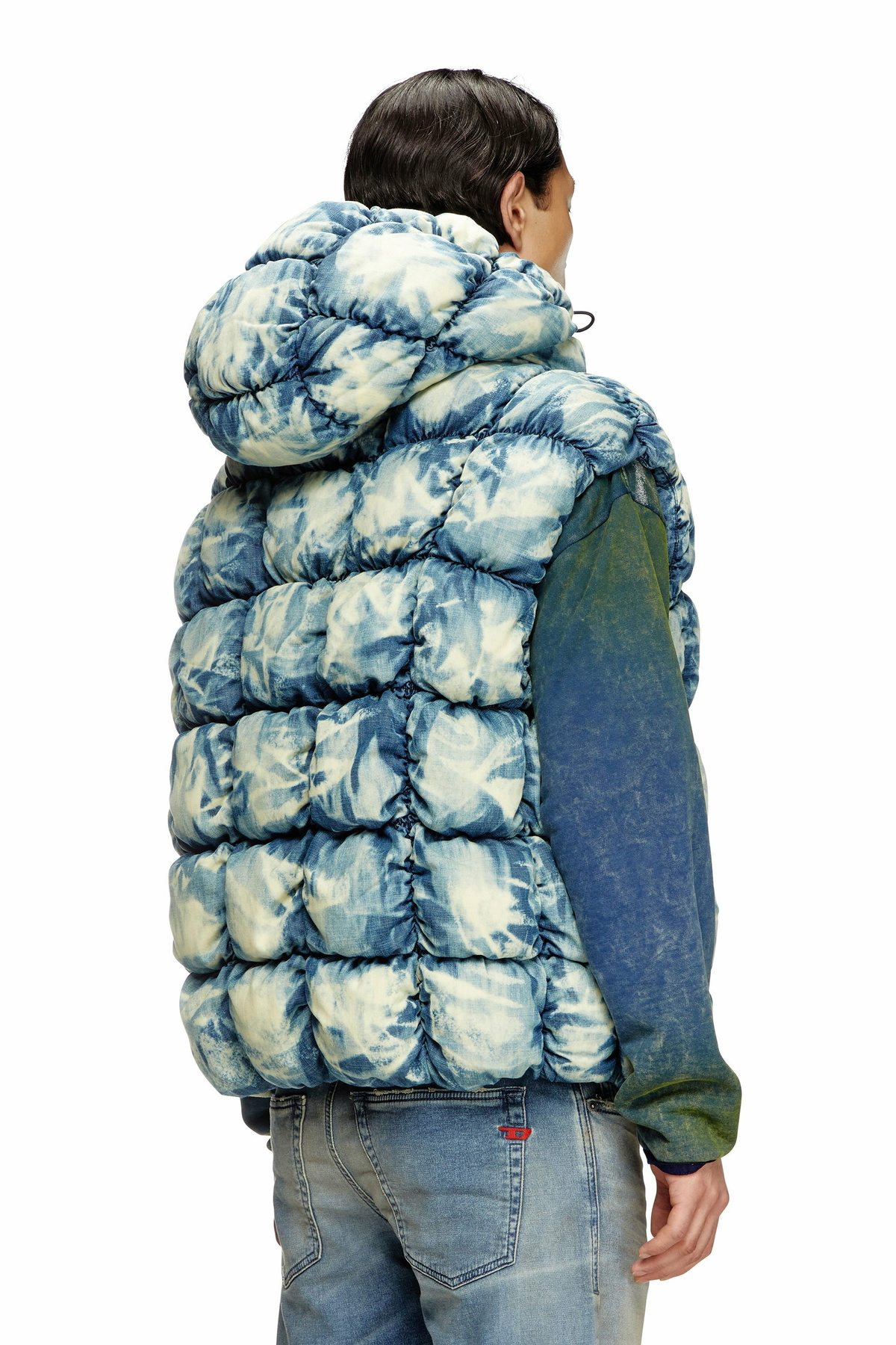 Diesel Tie-dyed denim puffer vest - Winter Jackets - Unisex - Blue
