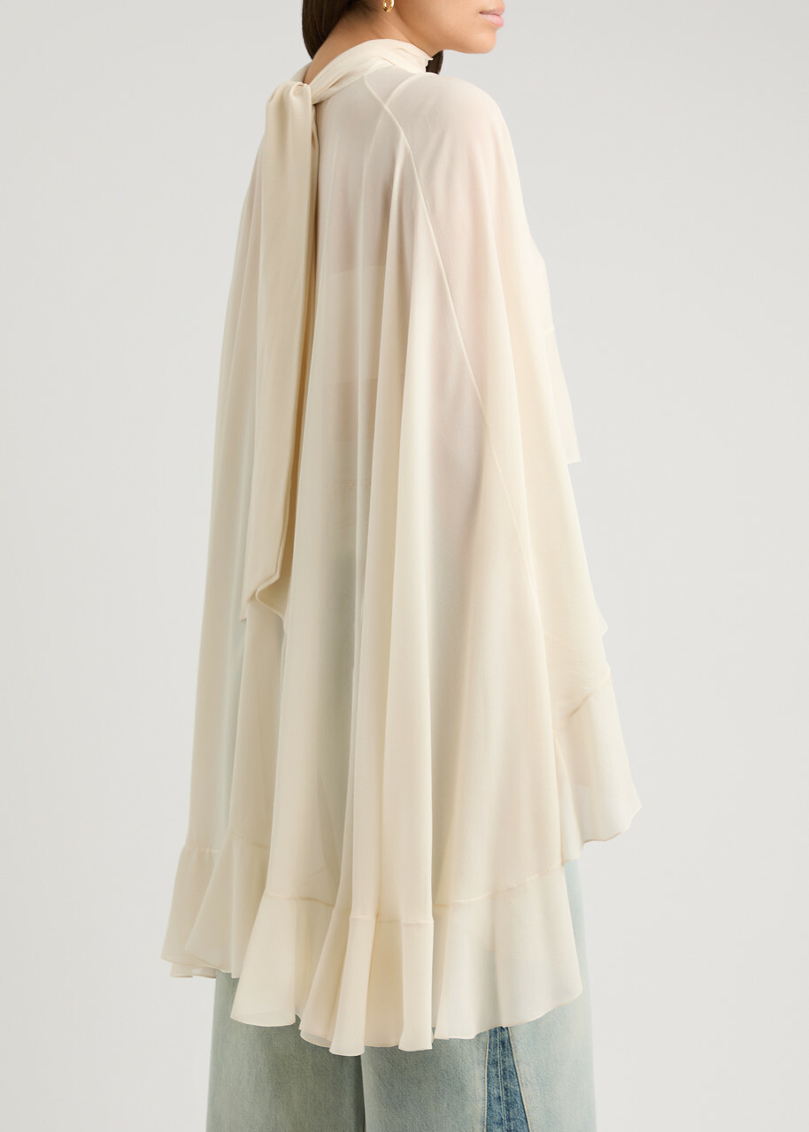 Chloe Ruffled Cape-effect Silk-georgette top White
