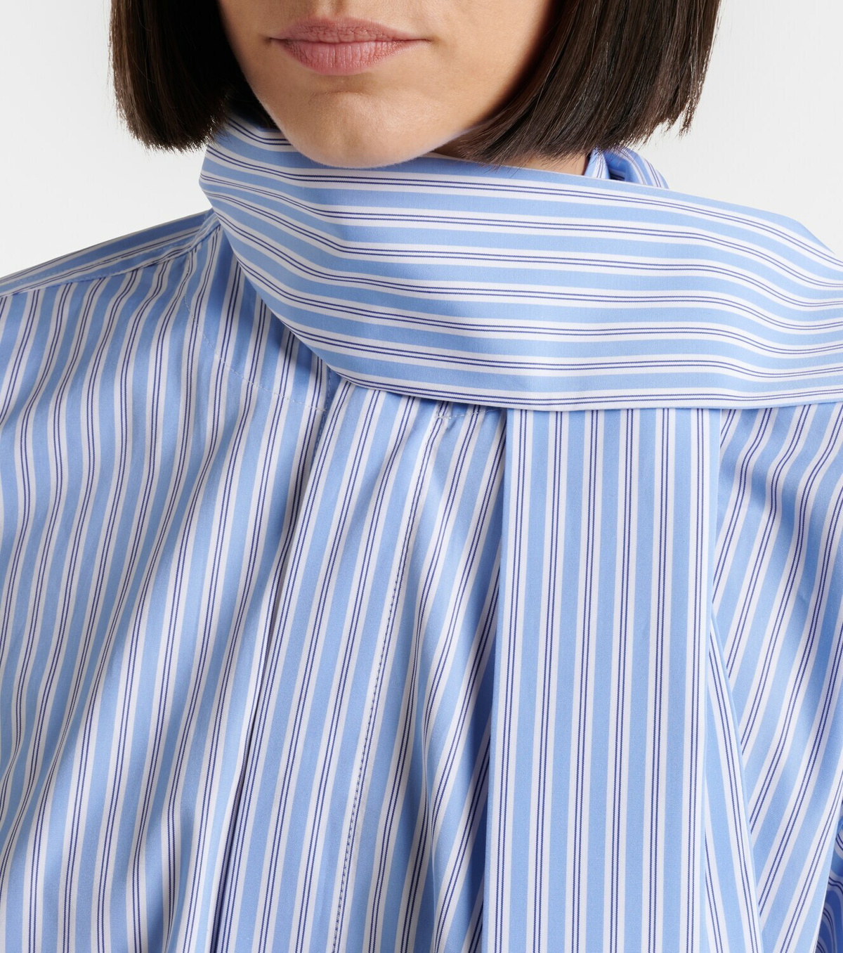 Plan C Scarf-detail striped cotton shirt