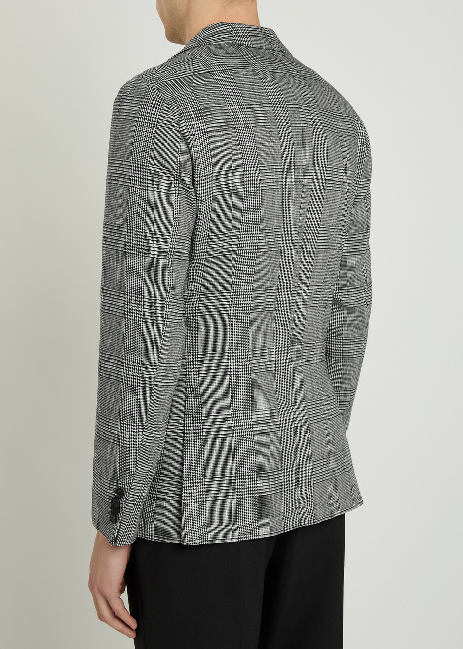 Boss Hanry Checked Cotton and Linen-wool Blazer Grey