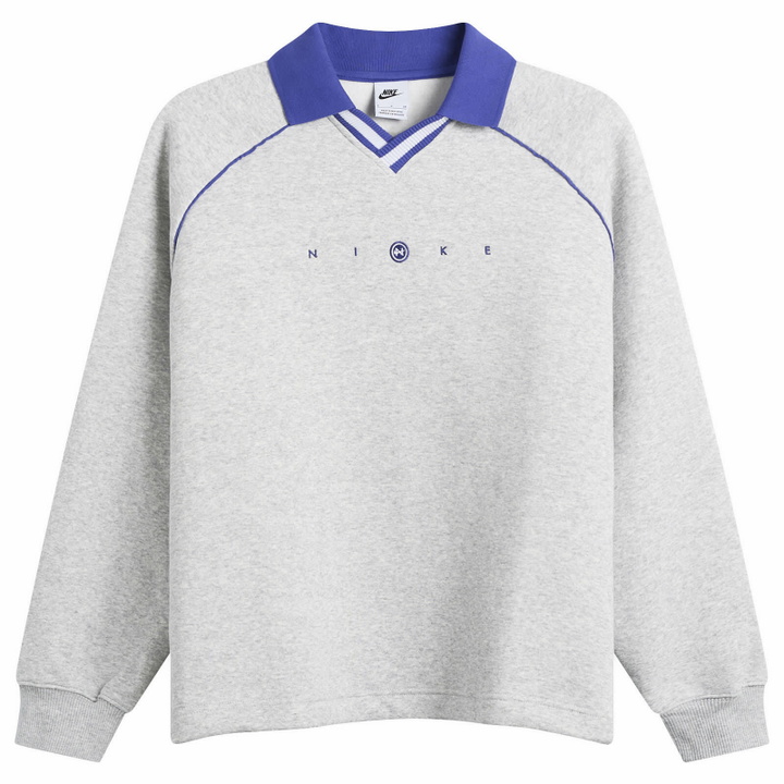 Photo: Nike Women's NSW Phoenix Polo Top in Pure Platinum/Htr/Lapis