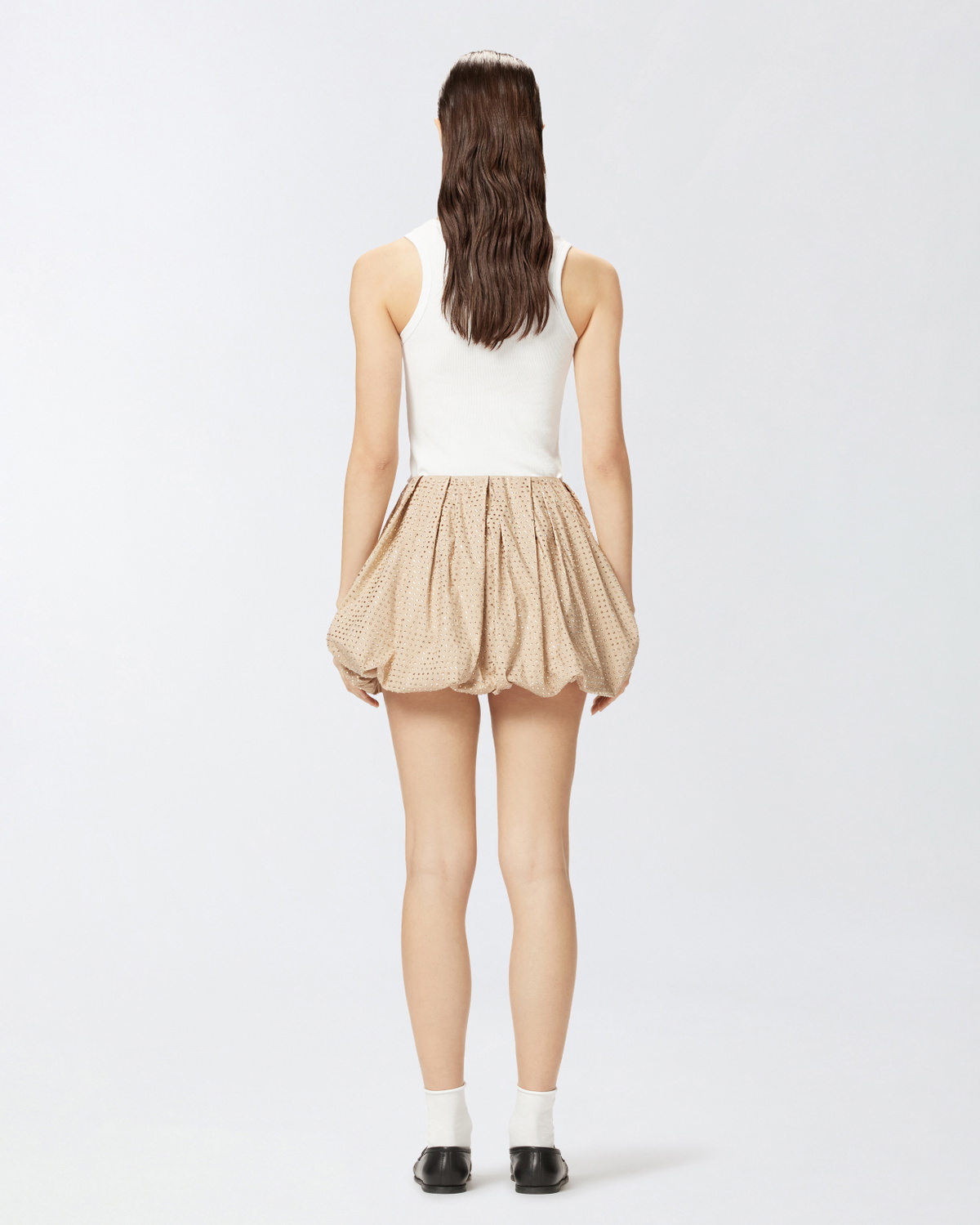 Pinko Full Rhinestone Balloon Miniskirt Warm Taupe Beige