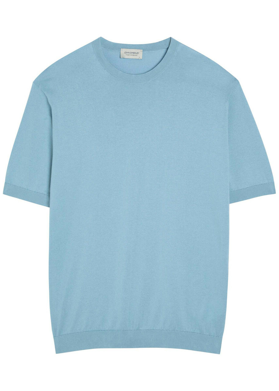 John Smedley Torin Fine-knit Cotton T-shirt Light Blue