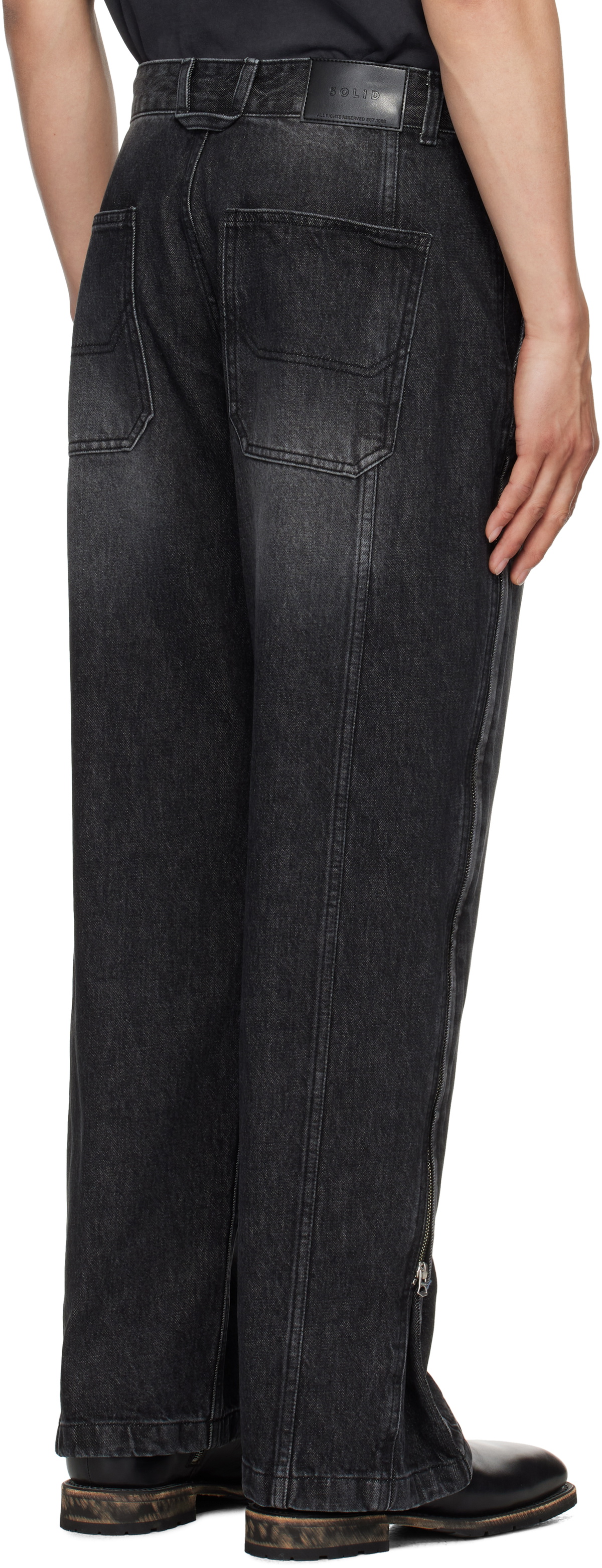 Solid Homme Black Side Zipper Wide Jeans