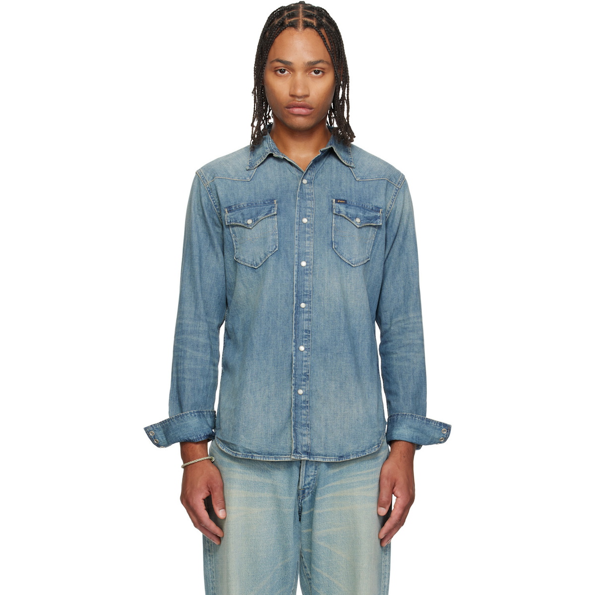 Polo Ralph Lauren Blue Slub Denim Western Shirt