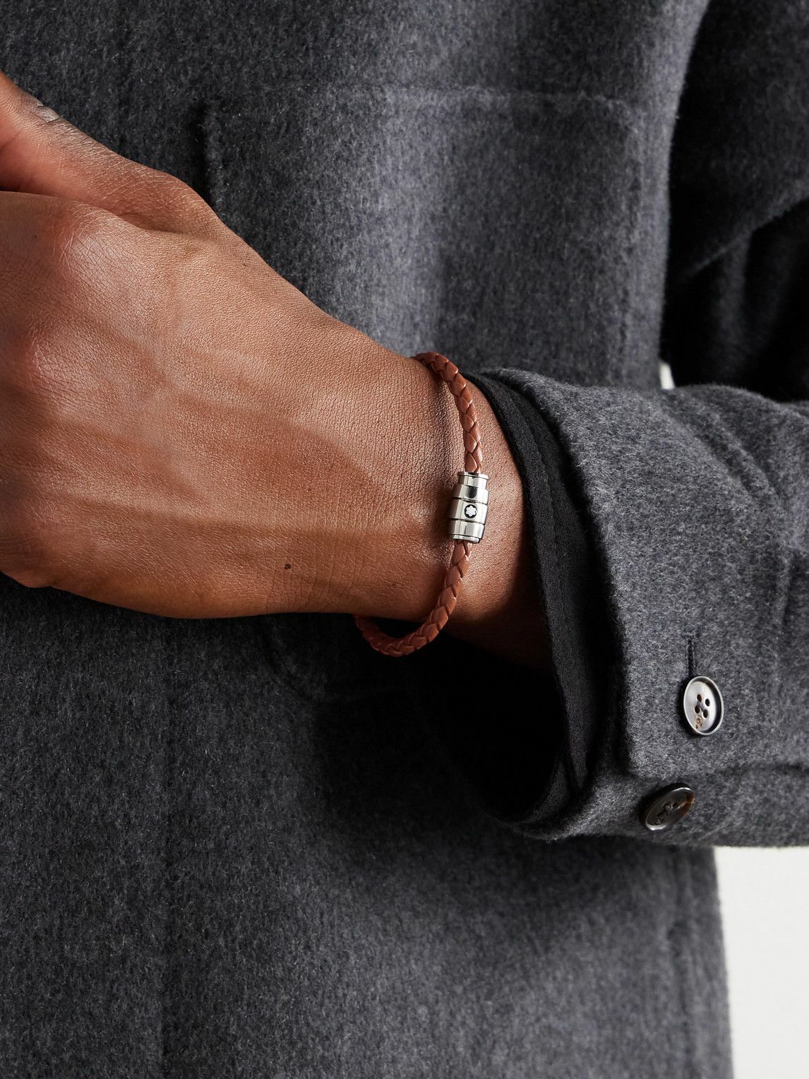 Montblanc - Meisterstück 3-Ring Stainless Steel and Woven Leather Bracelet - Brown
