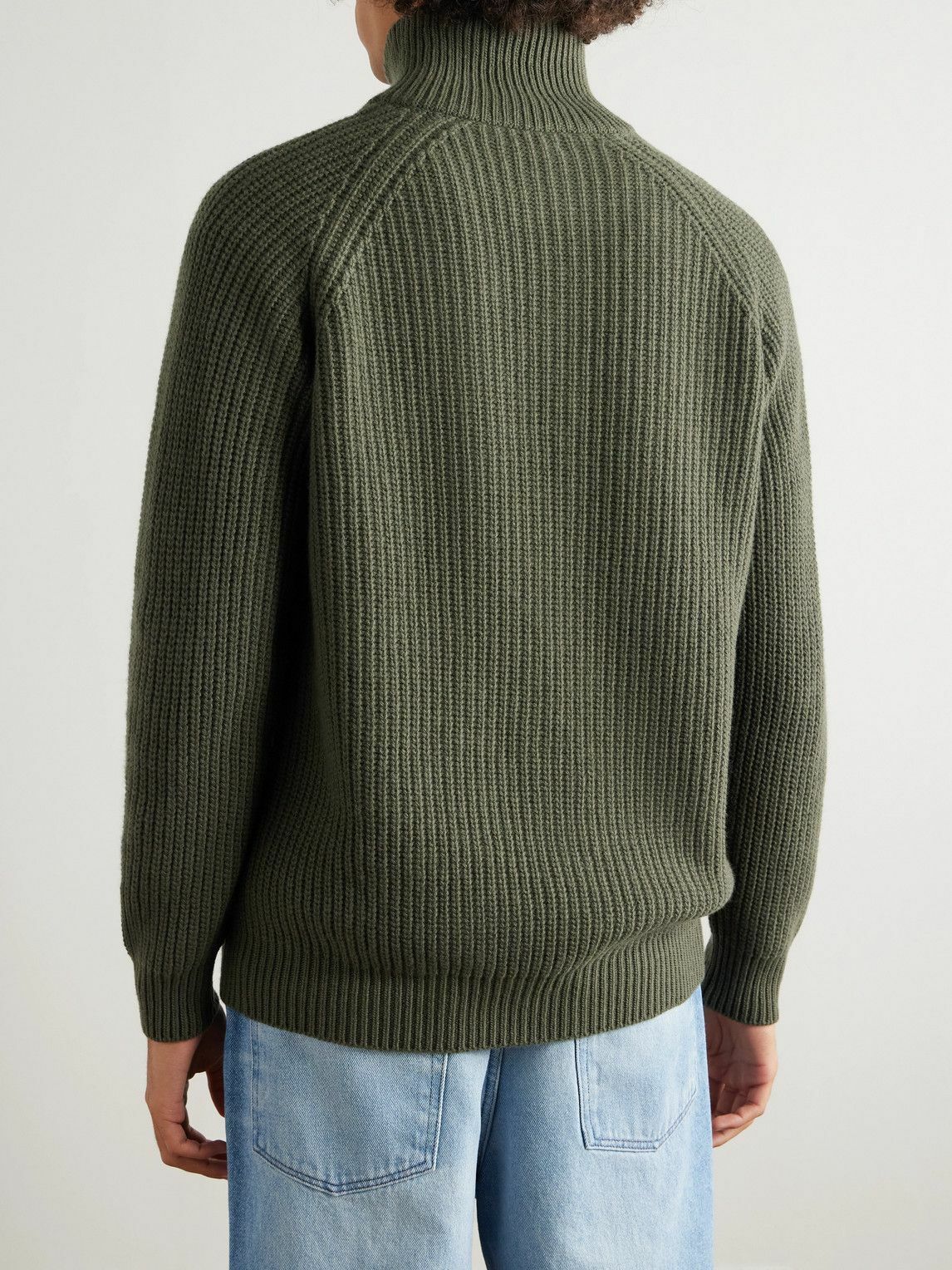 Ghiaia Cashmere - Ribbed Wool Half-Zip Sweater - Green