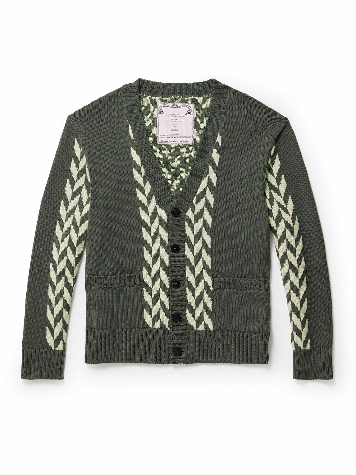 MANAAKI - Manaia Intarsia Cotton Cardigan - Green