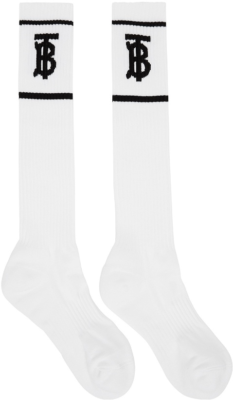 Photo: Burberry White Monogram Logo Knee-High Socks