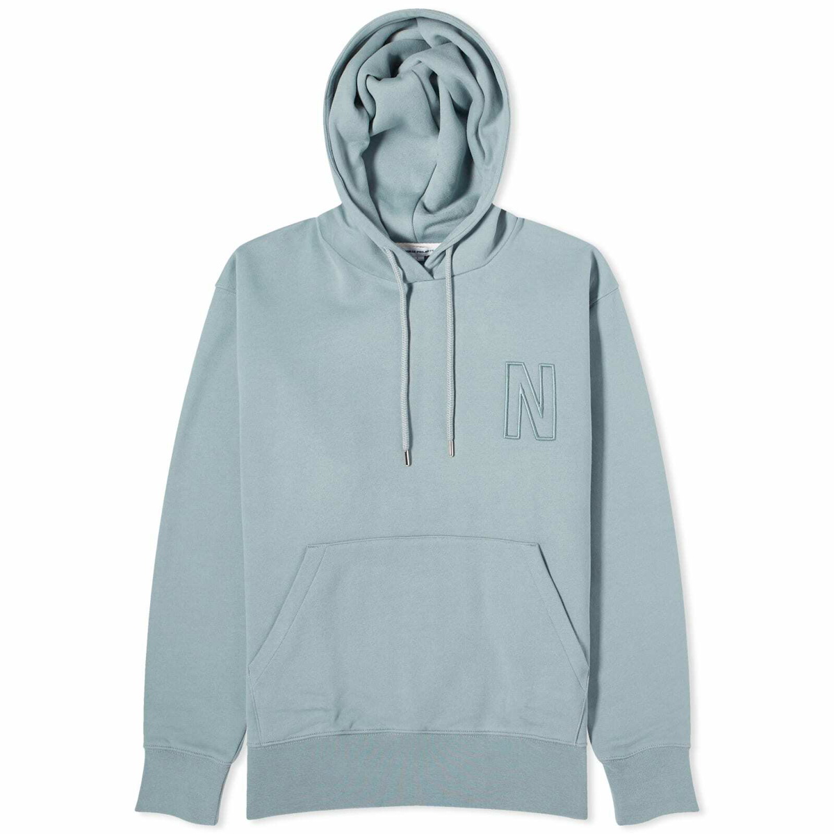 Photo: Norse Projects Men's Arne Relaxed N Logo Hoodie in Dark Ice Blue
