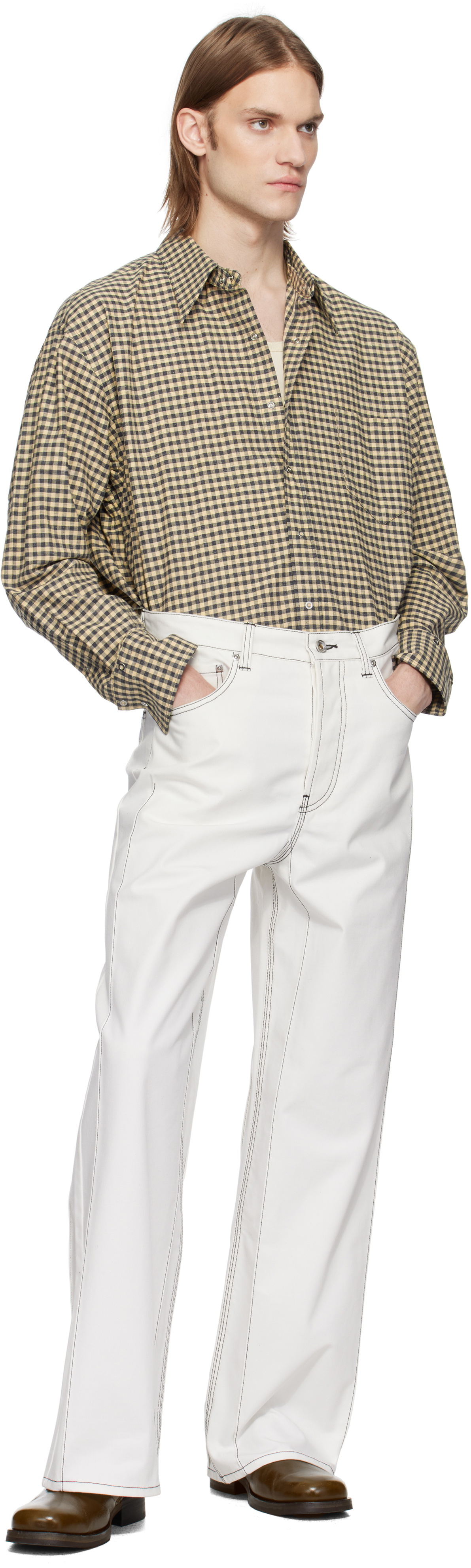Karmuel Young White Cuboid Wide Jeans