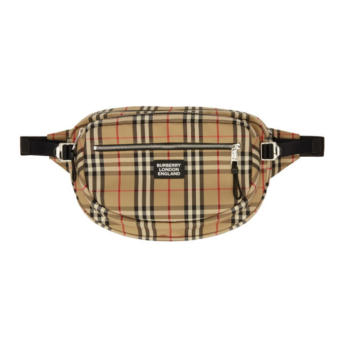 Burberry Cannon Bum Bag Vintage Check Small Archive Beige in Cotton/Leather  with Silver-tone - US