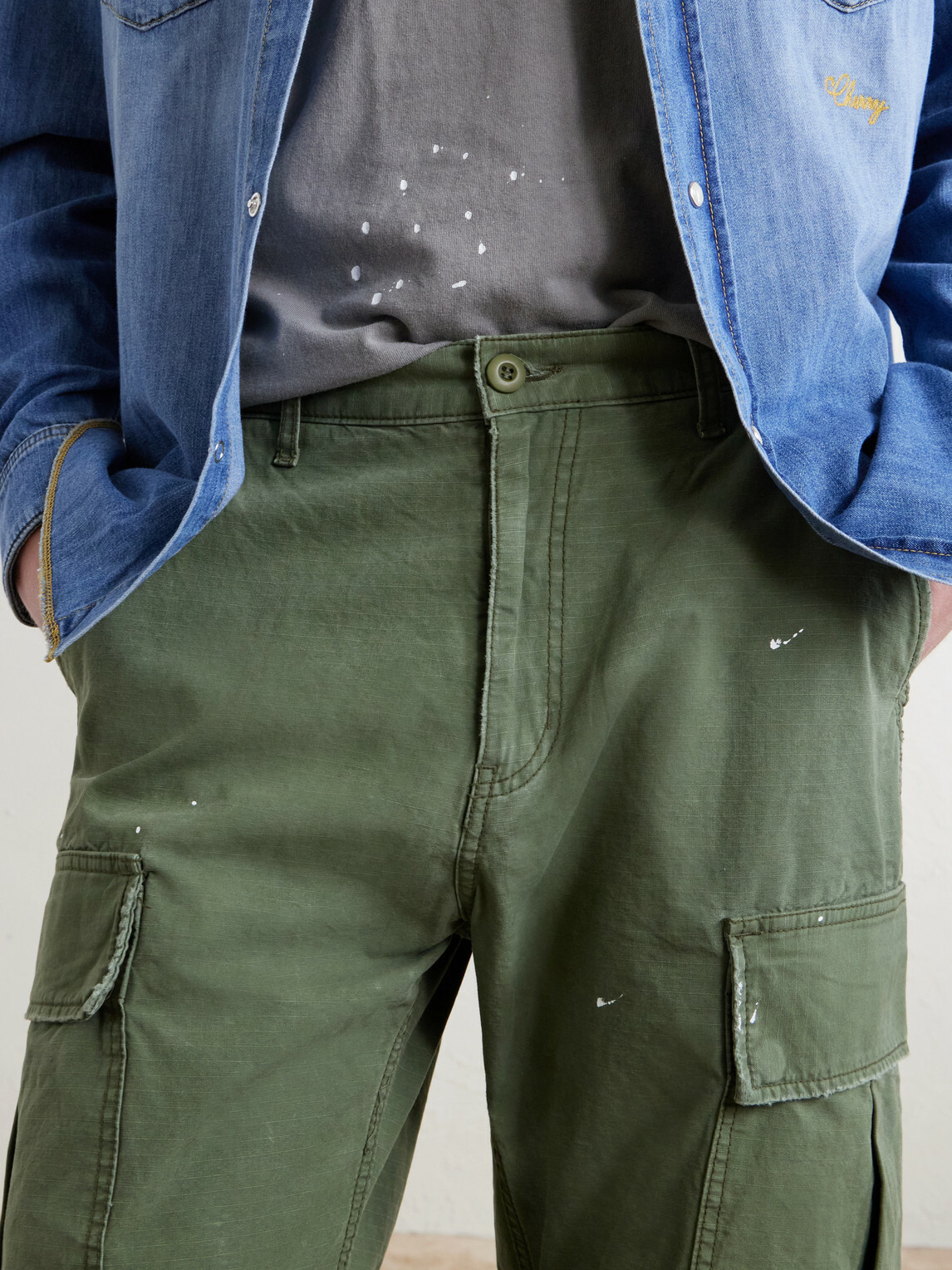 Cherry Los Angeles - Wide-Leg Paint-Splattered Cotton-Ripstop Cargo Trousers - Green