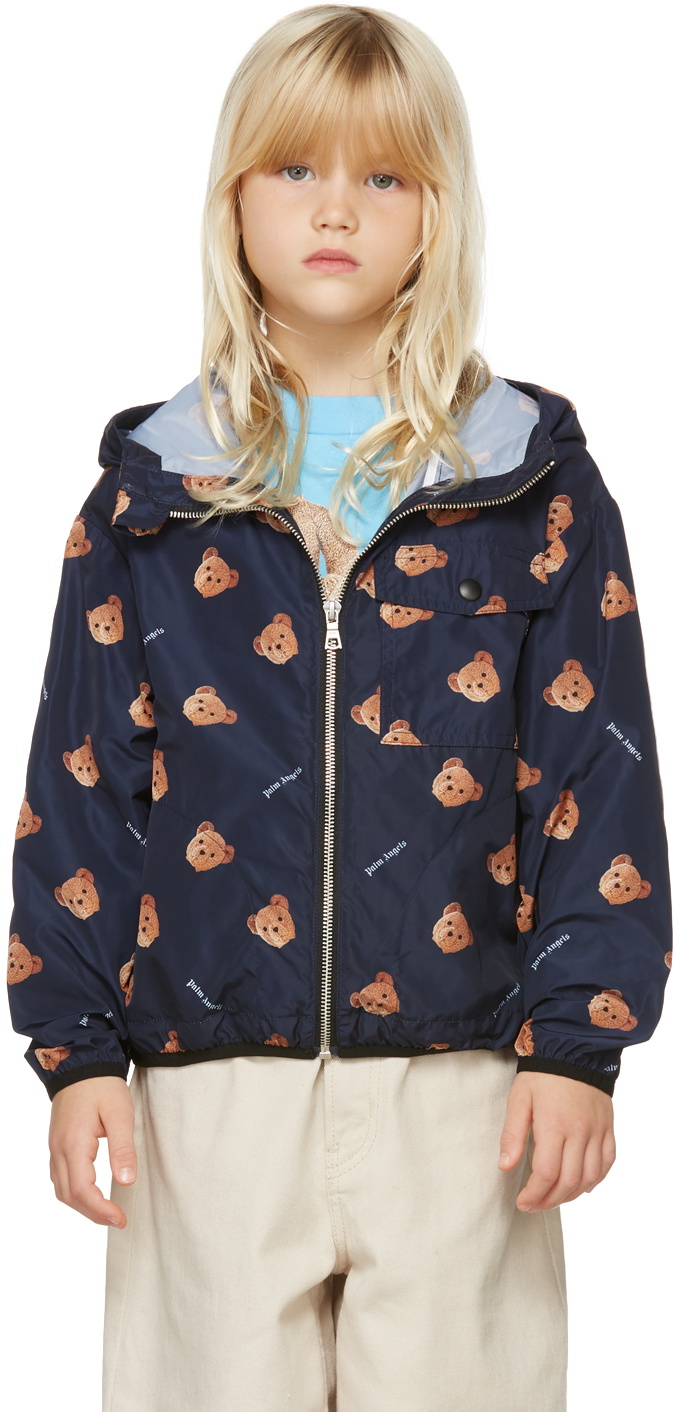 Palm Angels Kids All Over Teddy Bear Printed Windbreaker Jacket