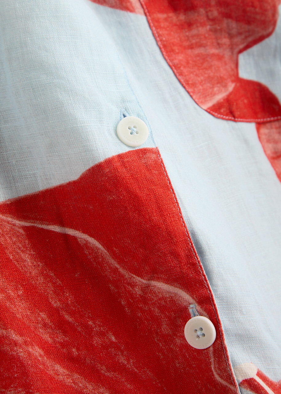 Desmond & Dempsey Floral-printed Linen Pyjama set Red