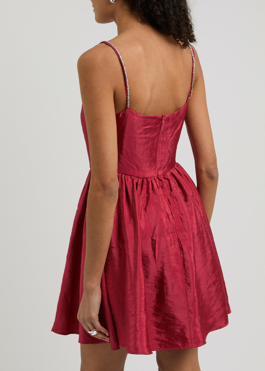 【英国発Sister Jane】Rene crystal-embellished mini dress Sister Jane Rene Crystal-embellished Satin Mini Dress Red