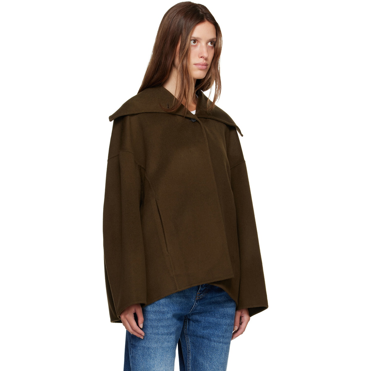 R2W Khaki Nenka Wool Cash Sailor-Collar Jacket