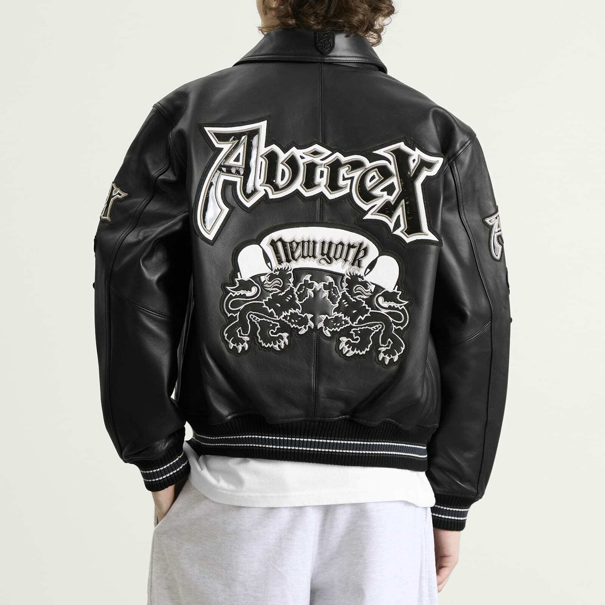 Avirex Men's Goth Varsity Leather Jacket in Black Avirex