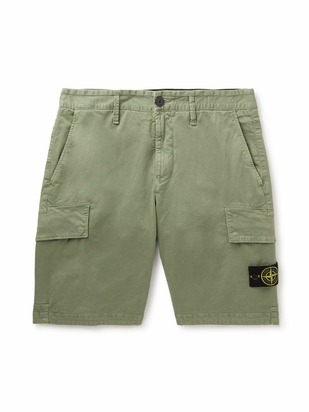 Photo: Stone Island - Straight-Leg Logo-Appliquéd Stretch-Cotton Shorts - Green