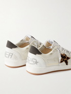 Golden Goose - Ballstar Distressed Calf Hair-Trimmed Leather Sneakers - White
