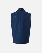 Pinko Denim Vest With Black Satin Lapel Collar Mid Wash