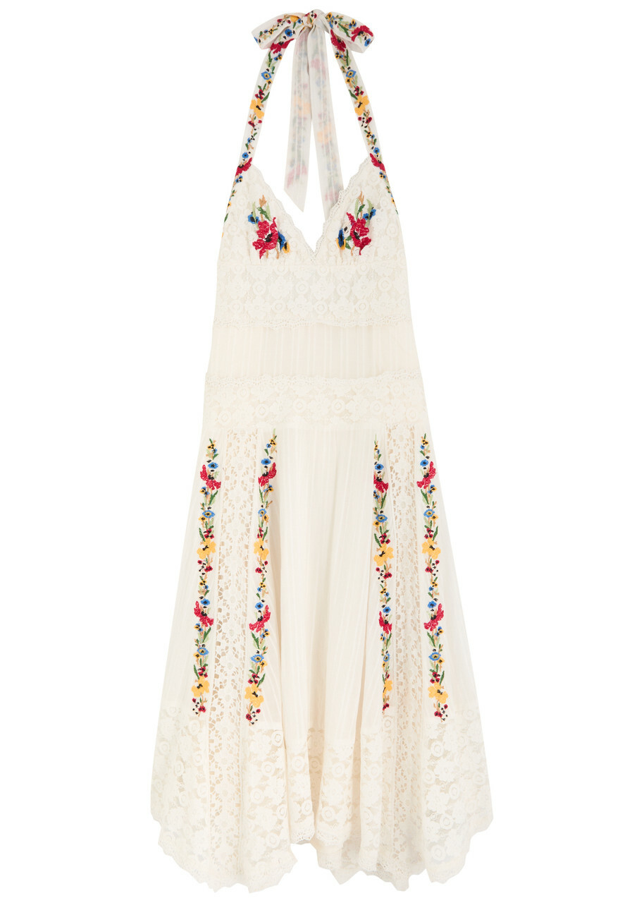 Free People Keila Embroidered Cotton-blend Midi Dress Cream