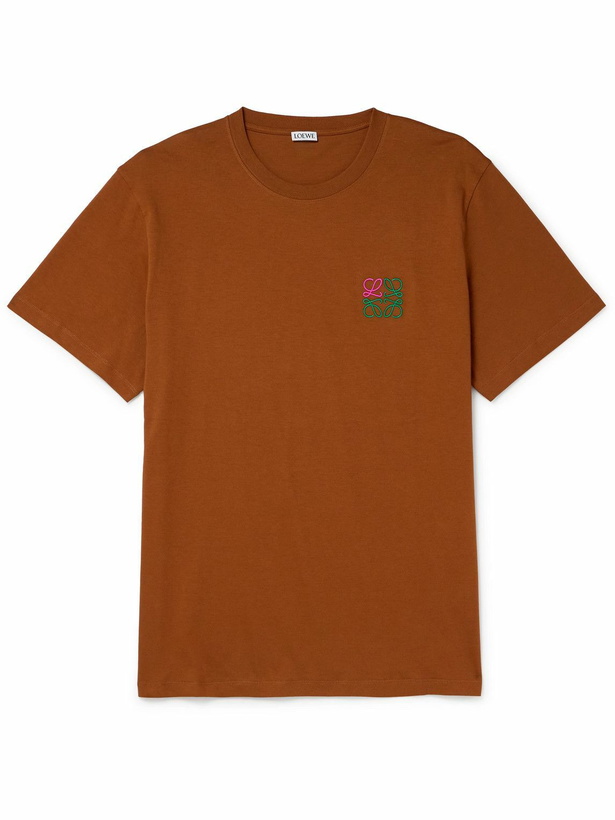 Photo: LOEWE - Slim-Fit Logo-Embroidered Cotton-Jersey T-Shirt - Orange