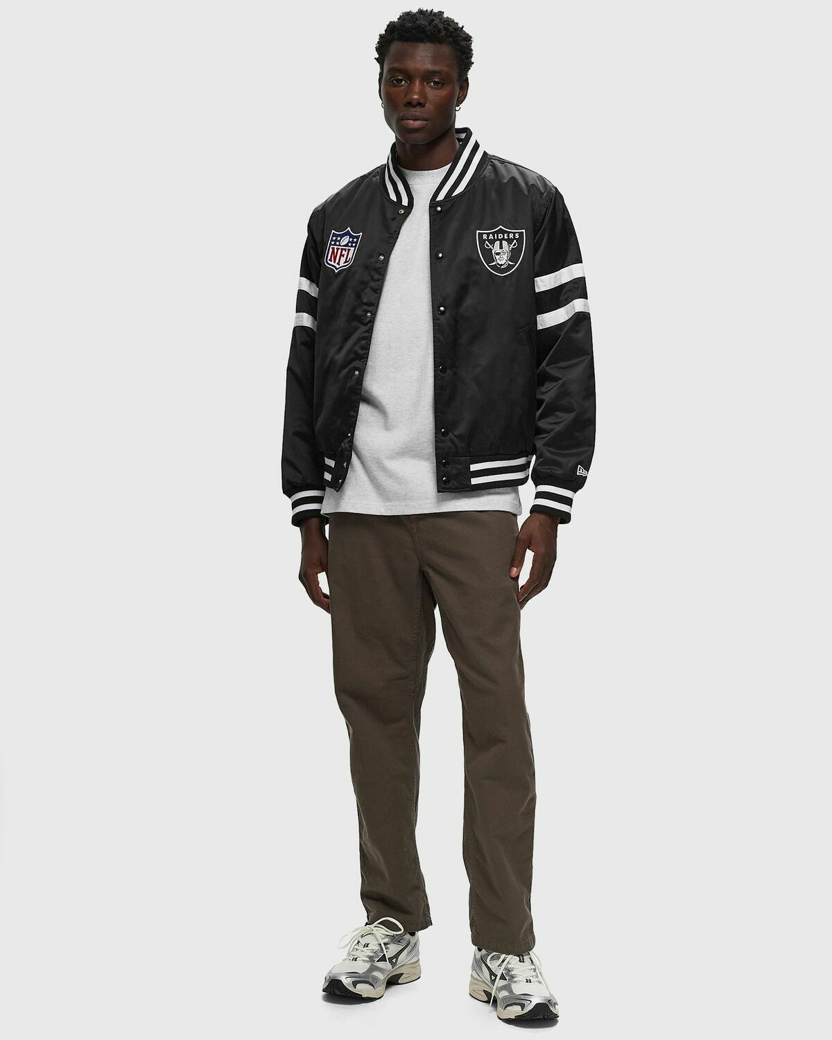 New Era Nfl Satin Bomber Las Vegas Raiders Black Bomber Jackets
