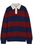 Begg & CO Hooped Striped Cashmere Polo Jumper Navy