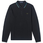 Fred Perry Men's Long Sleeve Twin Tipped Polo Shirt in Black/Cyber Blue/Uniform Green