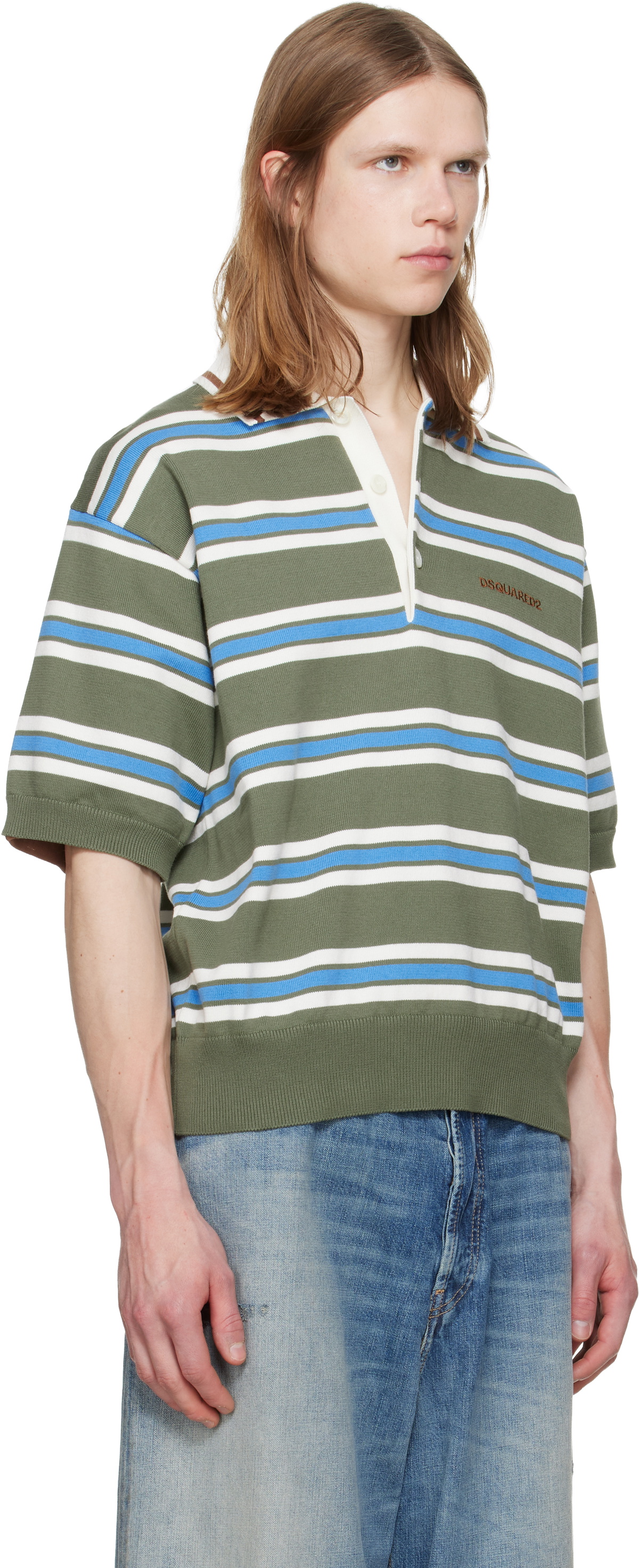 Dsquared2 Green Striped Knit Polo