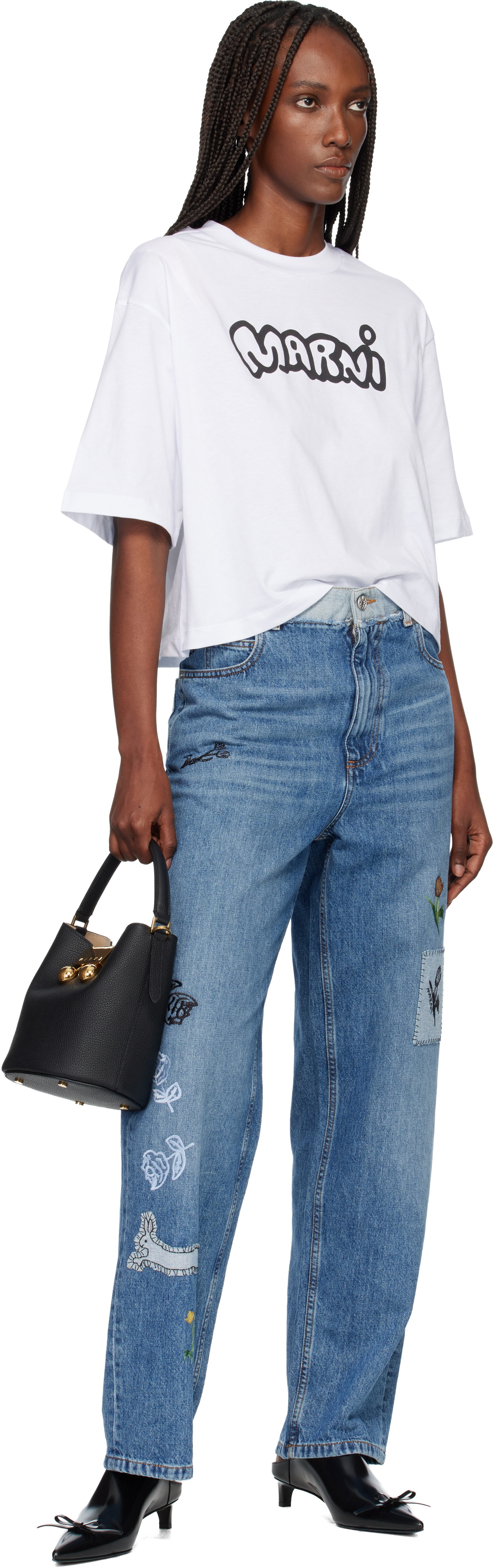 Marni White Sprayed Marni Logo Jersey T-shirt
