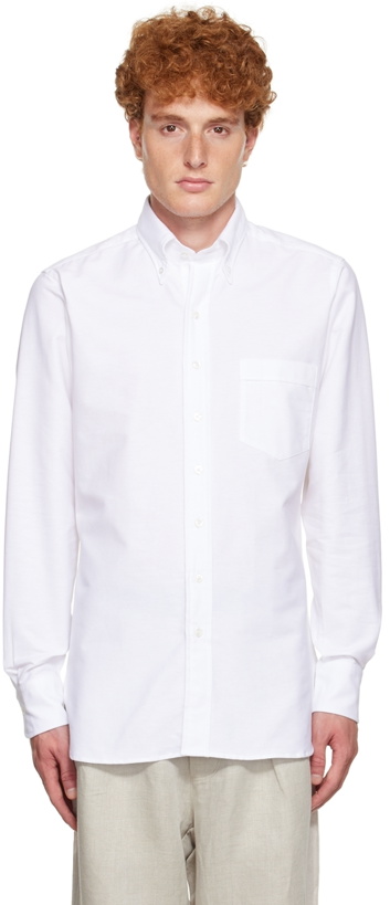 Photo: Drake's White Cotton Oxford Shirt