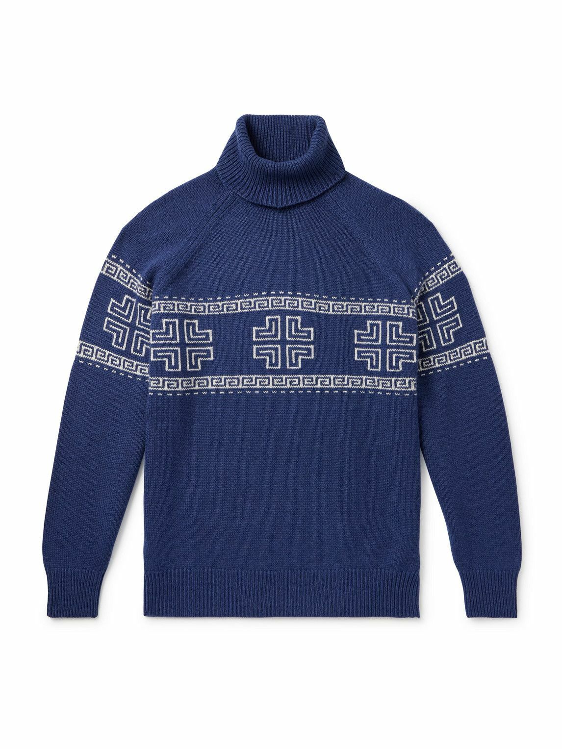 Brunello Cucinelli - Intarsia-Knit Cashmere Rollneck Sweater - Blue