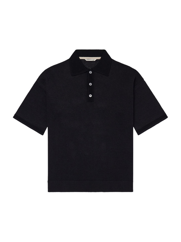 Photo: A Kind Of Guise - Open-Knit Organic Cotton and Linen-Blend Polo Shirt - Black